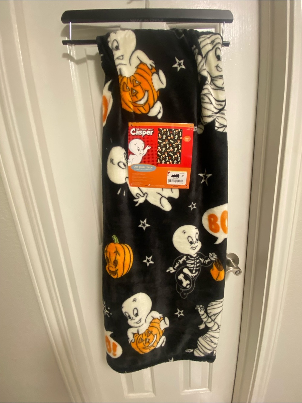 Casper Halloween Fleece Blanket - Black & Orange Pumpkin Print